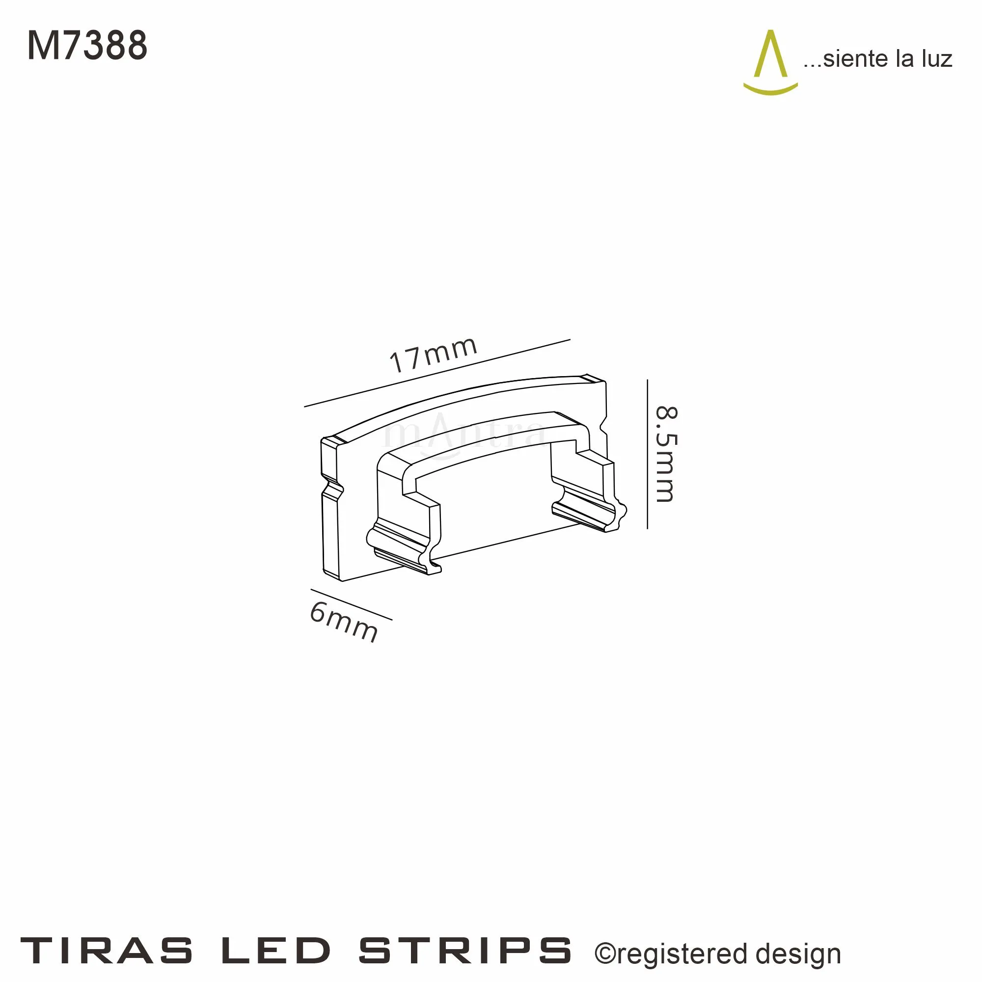 Tiras 17 x 8.5mm Black Profile End Cap Without Hole (1pc) for M7382 M7388  Mantra Fusion Tiras LED Profile